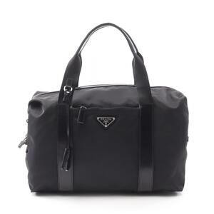 Prada Vela Nylon Leather Handbag Black